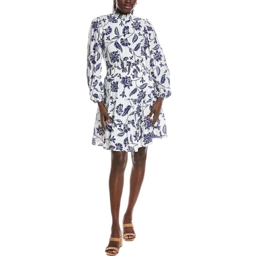 1.State Womens Smocked Neck Mini Dress, Navy